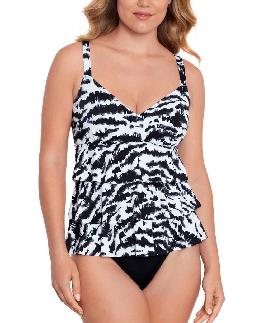 Swim Solutions Tiered Fauxkini One Piece Swimsuit Size 20W Slimming Black White